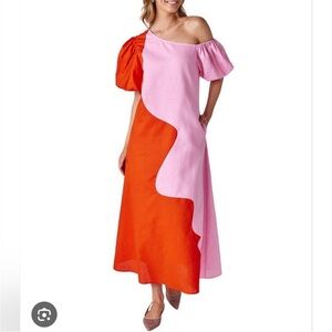 Crosby One-Shoulder Dress in Pink and Orange